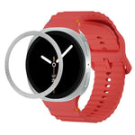 ひし形テクスチャーベゼルと波状グレインステッチカラーバックルシリコンウォッチバンド、Samsung Galaxy Watch8 44mm用、Samsung Galaxy Watch8 40mm用