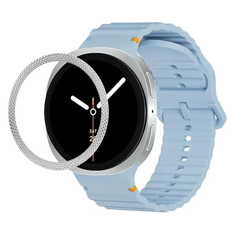 ひし形テクスチャーベゼルと波状グレインステッチカラーバックルシリコンウォッチバンド、Samsung Galaxy Watch8 44mm用、Samsung Galaxy Watch8 40mm用