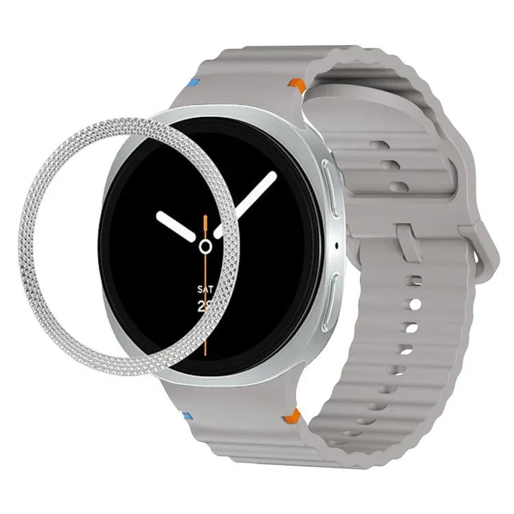ひし形テクスチャーベゼルと波状グレインステッチカラーバックルシリコンウォッチバンド、Samsung Galaxy Watch8 44mm用、Samsung Galaxy Watch8 40mm用