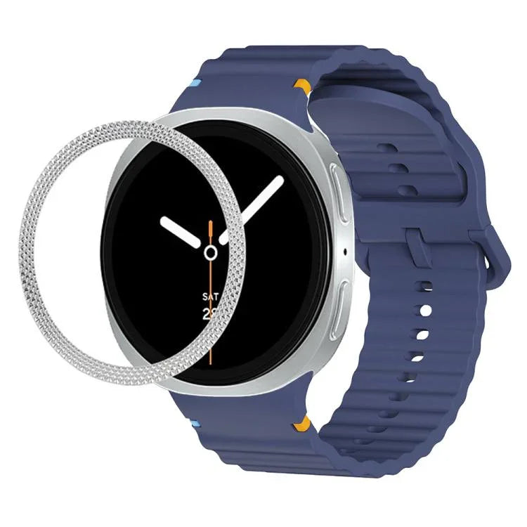 ひし形テクスチャーベゼルと波状グレインステッチカラーバックルシリコンウォッチバンド、Samsung Galaxy Watch8 44mm用、Samsung Galaxy Watch8 40mm用