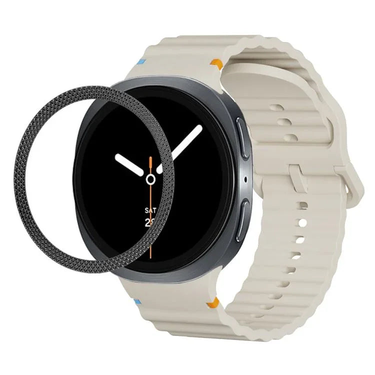 ひし形テクスチャーベゼルと波状グレインステッチカラーバックルシリコンウォッチバンド、Samsung Galaxy Watch8 44mm用、Samsung Galaxy Watch8 40mm用
