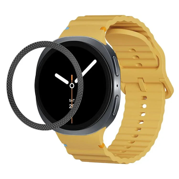 ひし形テクスチャーベゼルと波状グレインステッチカラーバックルシリコンウォッチバンド、Samsung Galaxy Watch8 44mm用、Samsung Galaxy Watch8 40mm用