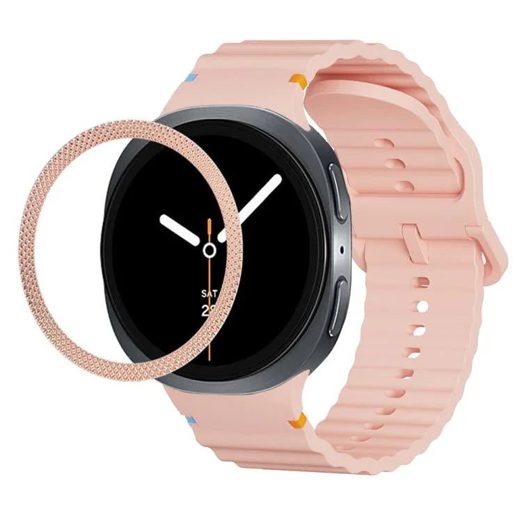 ひし形テクスチャーベゼルと波状グレインステッチカラーバックルシリコンウォッチバンド、Samsung Galaxy Watch8 44mm用、Samsung Galaxy Watch8 40mm用
