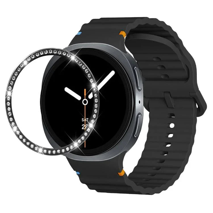ダイヤモンドベゼルと波状グレインステッチカラーバックルシリコンウォッチバンド、Samsung Galaxy Watch8 44mm用、Samsung Galaxy Watch8 40mm用