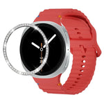 ダイヤモンドベゼルと波状グレインステッチカラーバックルシリコンウォッチバンド、Samsung Galaxy Watch8 44mm用、Samsung Galaxy Watch8 40mm用
