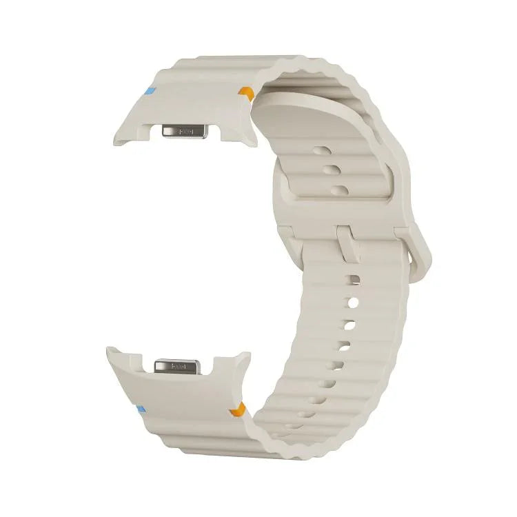 スピードベゼルと波状グレインステッチカラーバックルシリコンウォッチバンド、Samsung Galaxy Watch8 44mm用、Samsung Galaxy Watch8 40mm用