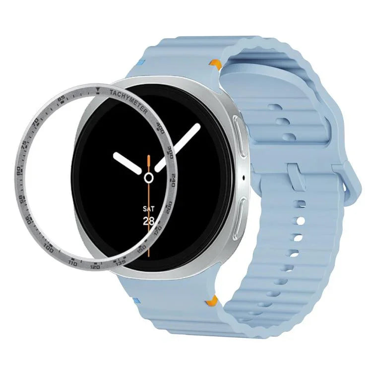 スピードベゼルと波状グレインステッチカラーバックルシリコンウォッチバンド、Samsung Galaxy Watch8 44mm用、Samsung Galaxy Watch8 40mm用