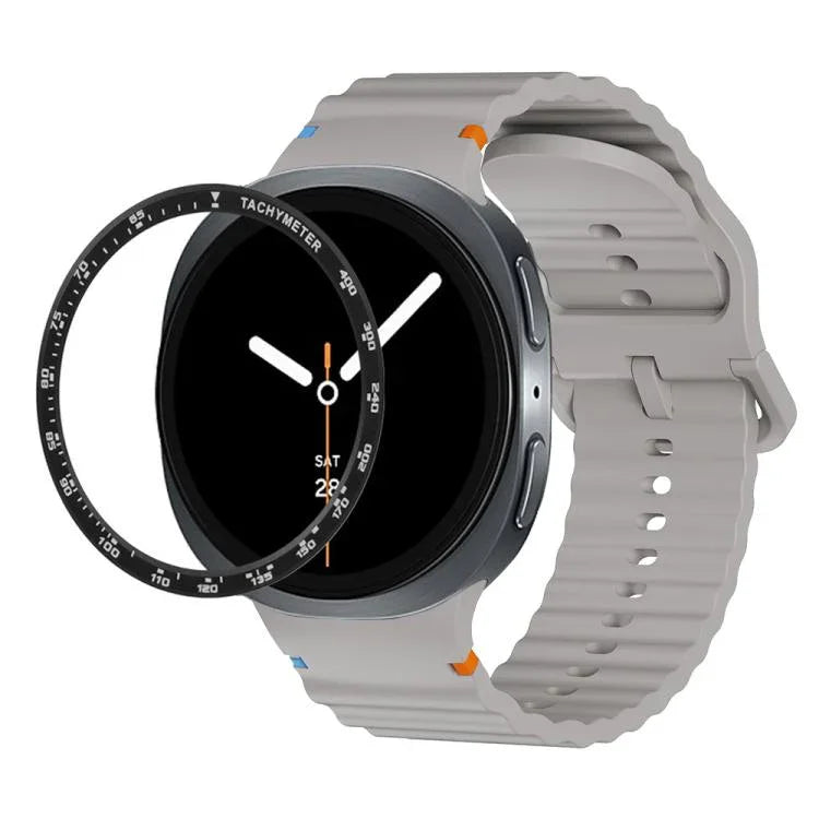 スピードベゼルと波状グレインステッチカラーバックルシリコンウォッチバンド、Samsung Galaxy Watch8 44mm用、Samsung Galaxy Watch8 40mm用