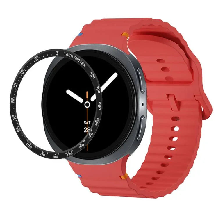 スピードベゼルと波状グレインステッチカラーバックルシリコンウォッチバンド、Samsung Galaxy Watch8 44mm用、Samsung Galaxy Watch8 40mm用