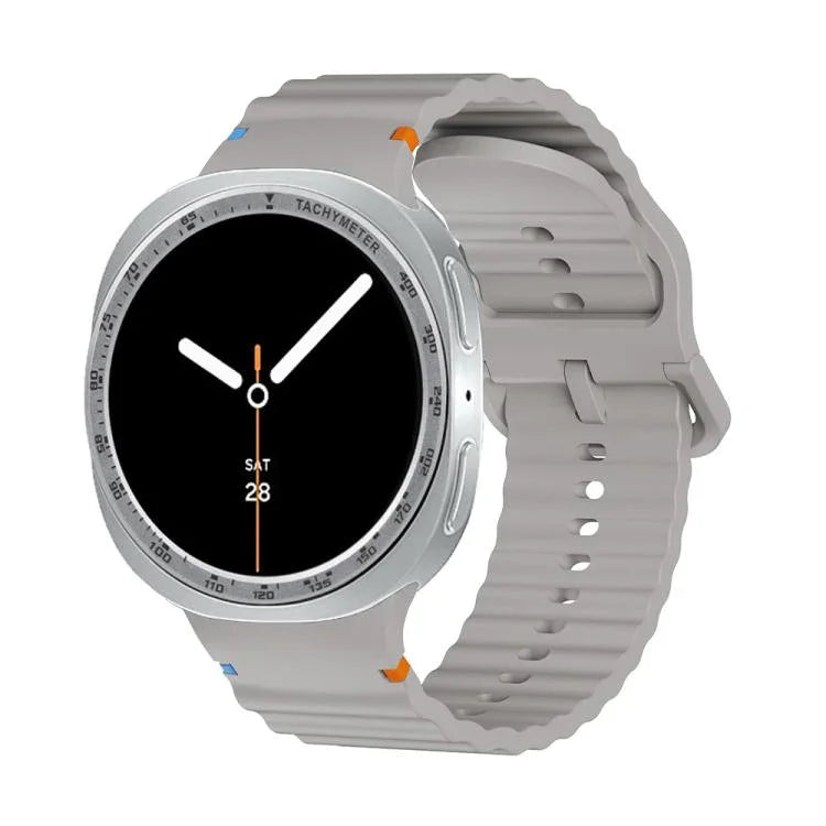 スピードベゼルと波状グレインステッチカラーバックルシリコンウォッチバンド、Samsung Galaxy Watch8 44mm用、Samsung Galaxy Watch8 40mm用