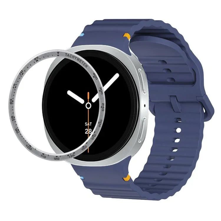 スピードベゼルと波状グレインステッチカラーバックルシリコンウォッチバンド、Samsung Galaxy Watch8 44mm用、Samsung Galaxy Watch8 40mm用