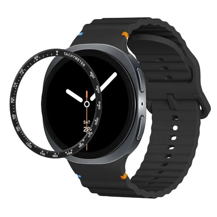 スピードベゼルと波状グレインステッチカラーバックルシリコンウォッチバンド、Samsung Galaxy Watch8 44mm用、Samsung Galaxy Watch8 40mm用