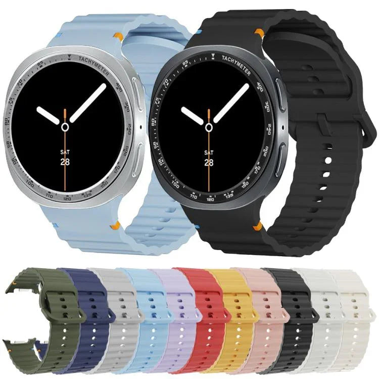 スピードベゼルと波状グレインステッチカラーバックルシリコンウォッチバンド、Samsung Galaxy Watch8 44mm用、Samsung Galaxy Watch8 40mm用