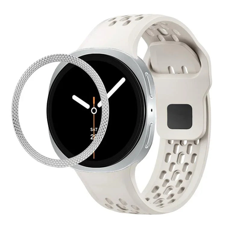 ひし形テクスチャーベゼルとブラックリバースバックルシリコンウォッチバンド、Samsung Galaxy Watch8 44mm用、Samsung Galaxy Watch8 40mm用