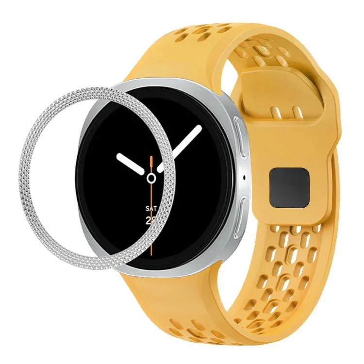 ひし形テクスチャーベゼルとブラックリバースバックルシリコンウォッチバンド、Samsung Galaxy Watch8 44mm用、Samsung Galaxy Watch8 40mm用