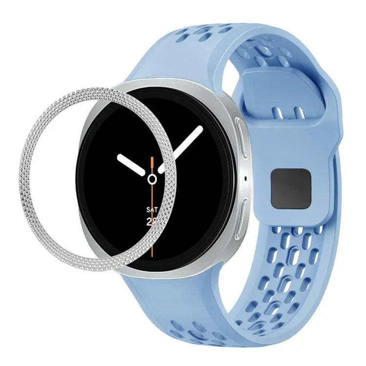 ひし形テクスチャーベゼルとブラックリバースバックルシリコンウォッチバンド、Samsung Galaxy Watch8 44mm用、Samsung Galaxy Watch8 40mm用