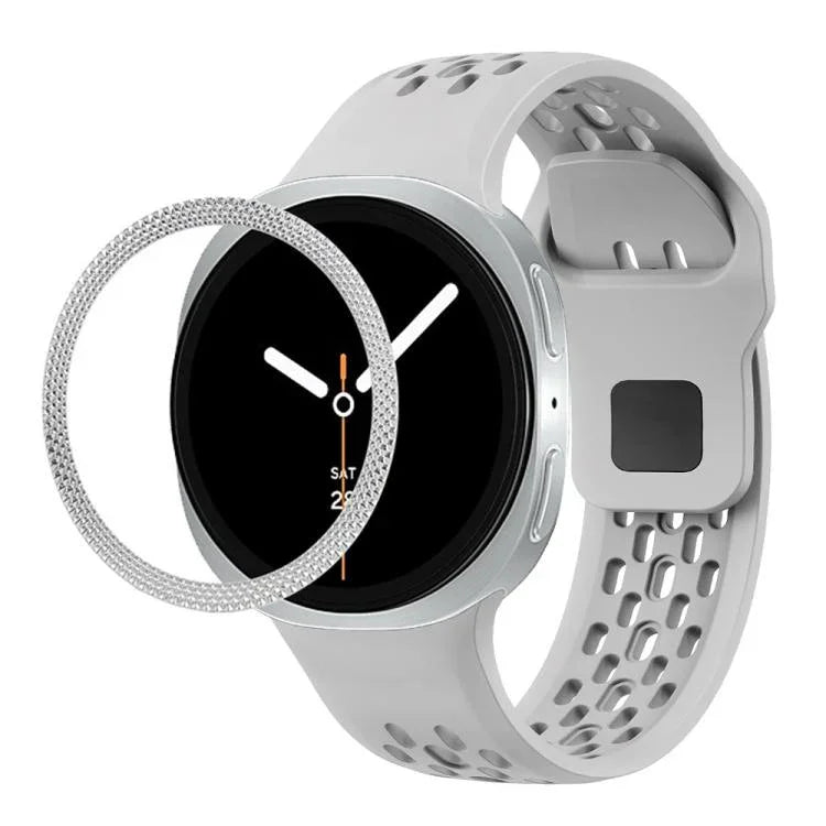 ひし形テクスチャーベゼルとブラックリバースバックルシリコンウォッチバンド、Samsung Galaxy Watch8 44mm用、Samsung Galaxy Watch8 40mm用