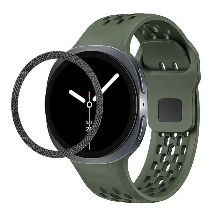 ひし形テクスチャーベゼルとブラックリバースバックルシリコンウォッチバンド、Samsung Galaxy Watch8 44mm用、Samsung Galaxy Watch8 40mm用