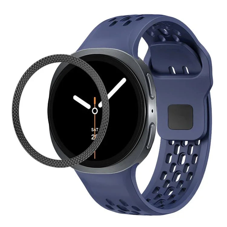 ひし形テクスチャーベゼルとブラックリバースバックルシリコンウォッチバンド、Samsung Galaxy Watch8 44mm用、Samsung Galaxy Watch8 40mm用