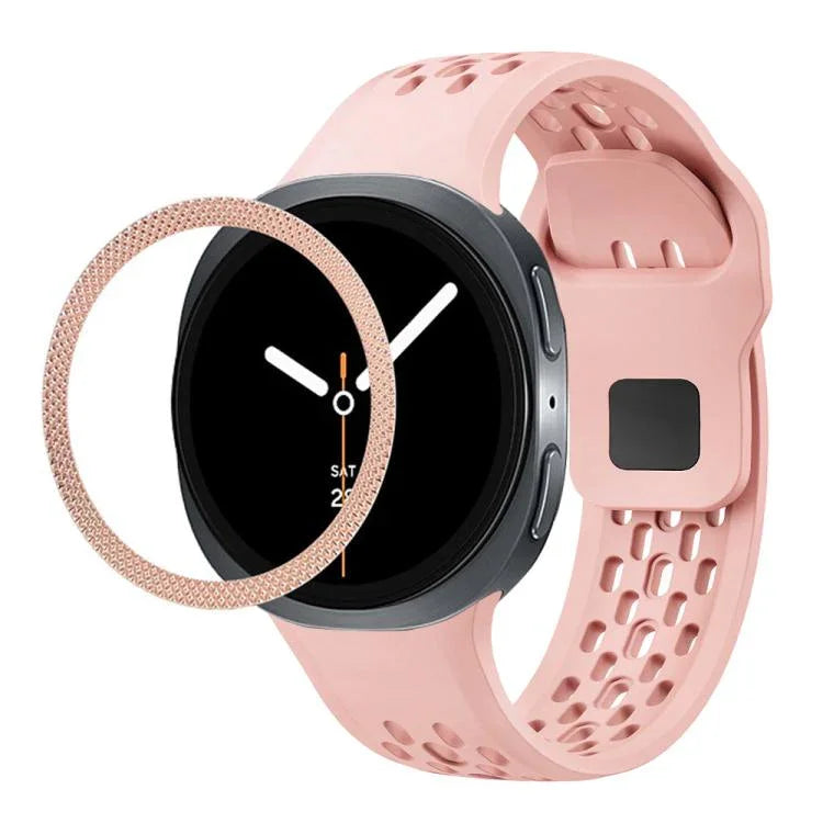 ひし形テクスチャーベゼルとブラックリバースバックルシリコンウォッチバンド、Samsung Galaxy Watch8 44mm用、Samsung Galaxy Watch8 40mm用