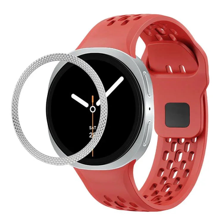 ひし形テクスチャーベゼルとブラックリバースバックルシリコンウォッチバンド、Samsung Galaxy Watch8 44mm用、Samsung Galaxy Watch8 40mm用