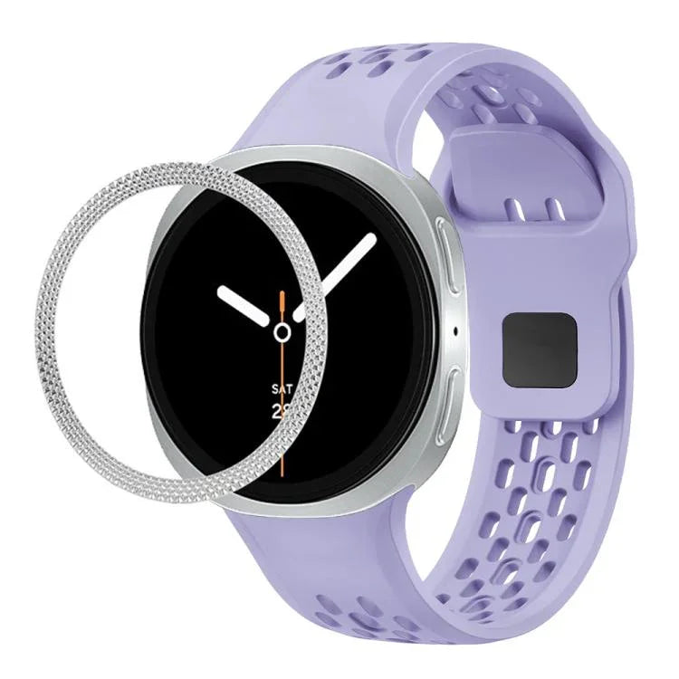 ひし形テクスチャーベゼルとブラックリバースバックルシリコンウォッチバンド、Samsung Galaxy Watch8 44mm用、Samsung Galaxy Watch8 40mm用