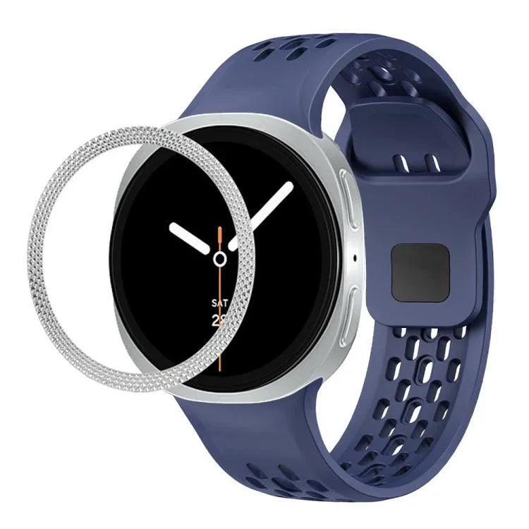 ひし形テクスチャーベゼルとブラックリバースバックルシリコンウォッチバンド、Samsung Galaxy Watch8 44mm用、Samsung Galaxy Watch8 40mm用