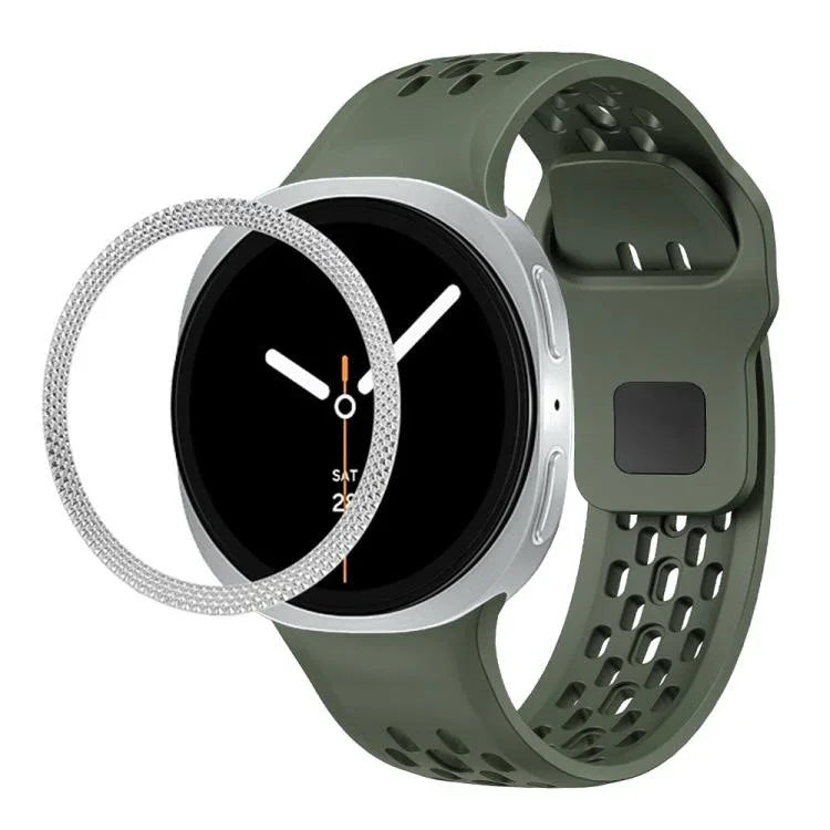 ひし形テクスチャーベゼルとブラックリバースバックルシリコンウォッチバンド、Samsung Galaxy Watch8 44mm用、Samsung Galaxy Watch8 40mm用