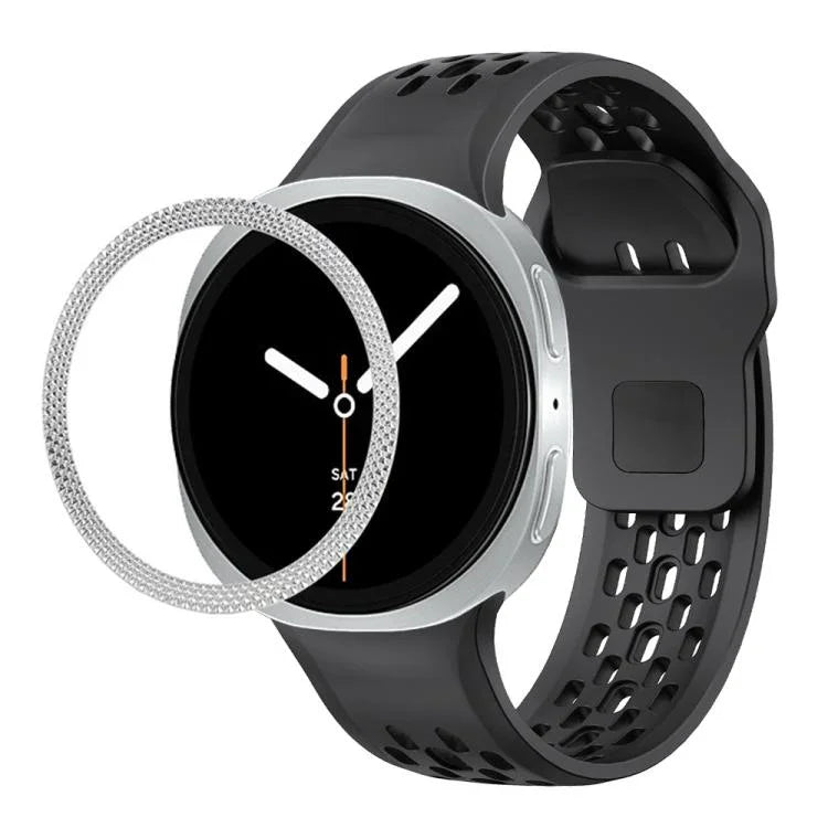 ひし形テクスチャーベゼルとブラックリバースバックルシリコンウォッチバンド、Samsung Galaxy Watch8 44mm用、Samsung Galaxy Watch8 40mm用