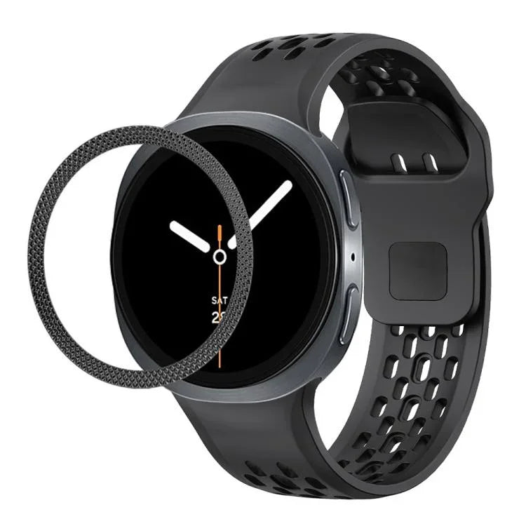 ひし形テクスチャーベゼルとブラックリバースバックルシリコンウォッチバンド、Samsung Galaxy Watch8 44mm用、Samsung Galaxy Watch8 40mm用