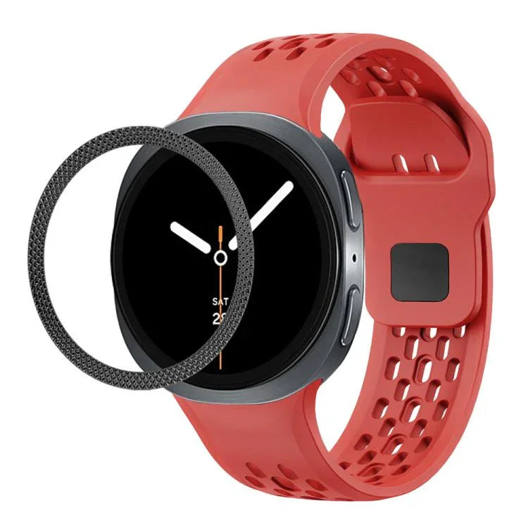 ひし形テクスチャーベゼルとブラックリバースバックルシリコンウォッチバンド、Samsung Galaxy Watch8 44mm用、Samsung Galaxy Watch8 40mm用