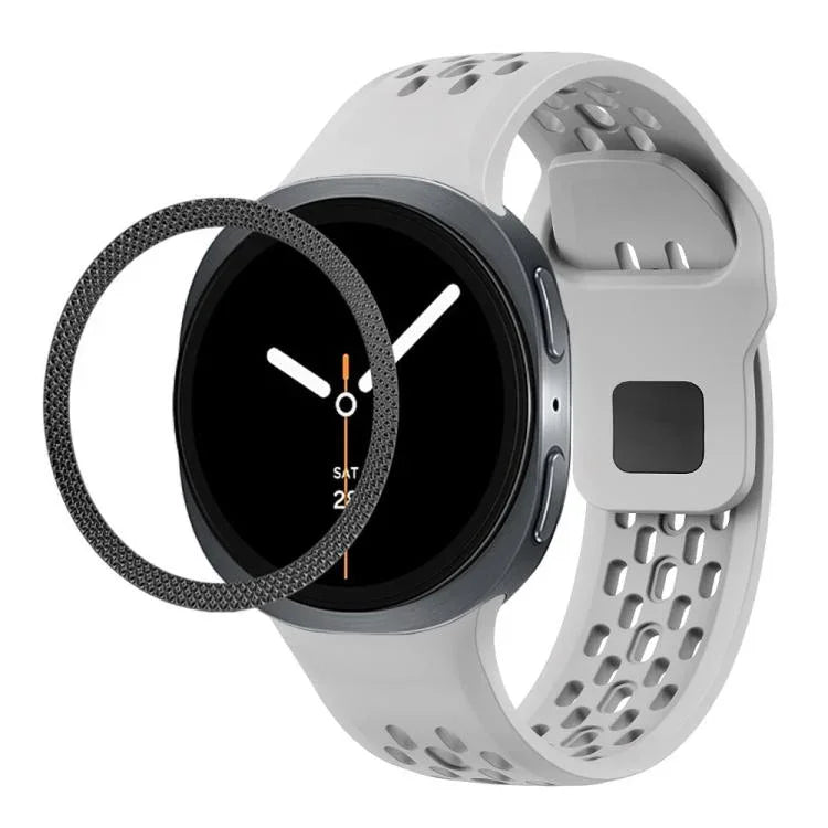 ひし形テクスチャーベゼルとブラックリバースバックルシリコンウォッチバンド、Samsung Galaxy Watch8 44mm用、Samsung Galaxy Watch8 40mm用