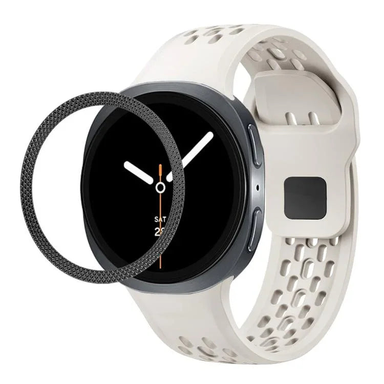 ひし形テクスチャーベゼルとブラックリバースバックルシリコンウォッチバンド、Samsung Galaxy Watch8 44mm用、Samsung Galaxy Watch8 40mm用