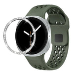 ダイヤモンドベゼルとブラックリバースバックルシリコンウォッチバンド、Samsung Galaxy Watch8 44mm用、Samsung Galaxy Watch8 40mm用