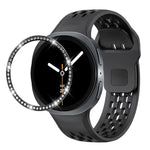ダイヤモンドベゼルとブラックリバースバックルシリコンウォッチバンド、Samsung Galaxy Watch8 44mm用、Samsung Galaxy Watch8 40mm用