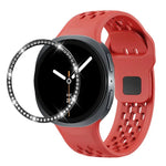 ダイヤモンドベゼルとブラックリバースバックルシリコンウォッチバンド、Samsung Galaxy Watch8 44mm用、Samsung Galaxy Watch8 40mm用