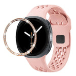ダイヤモンドベゼルとブラックリバースバックルシリコンウォッチバンド、Samsung Galaxy Watch8 44mm用、Samsung Galaxy Watch8 40mm用
