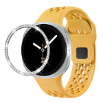 ダイヤモンドベゼルとブラックリバースバックルシリコンウォッチバンド、Samsung Galaxy Watch8 44mm用、Samsung Galaxy Watch8 40mm用