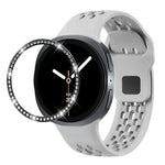ダイヤモンドベゼルとブラックリバースバックルシリコンウォッチバンド、Samsung Galaxy Watch8 44mm用、Samsung Galaxy Watch8 40mm用
