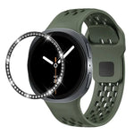 ダイヤモンドベゼルとブラックリバースバックルシリコンウォッチバンド、Samsung Galaxy Watch8 44mm用、Samsung Galaxy Watch8 40mm用