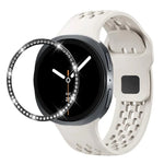 ダイヤモンドベゼルとブラックリバースバックルシリコンウォッチバンド、Samsung Galaxy Watch8 44mm用、Samsung Galaxy Watch8 40mm用