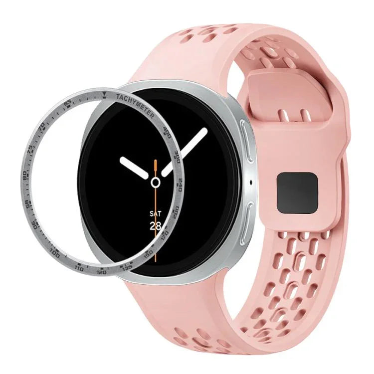 スピードベゼルとブラックリバースバックルシリコンウォッチバンド、Samsung Galaxy Watch8 44mm用、Samsung Galaxy Watch8 40mm用