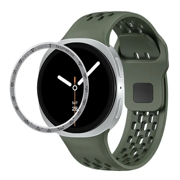 スピードベゼルとブラックリバースバックルシリコンウォッチバンド、Samsung Galaxy Watch8 44mm用、Samsung Galaxy Watch8 40mm用