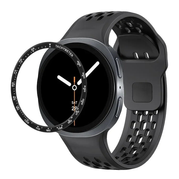 スピードベゼルとブラックリバースバックルシリコンウォッチバンド、Samsung Galaxy Watch8 44mm用、Samsung Galaxy Watch8 40mm用