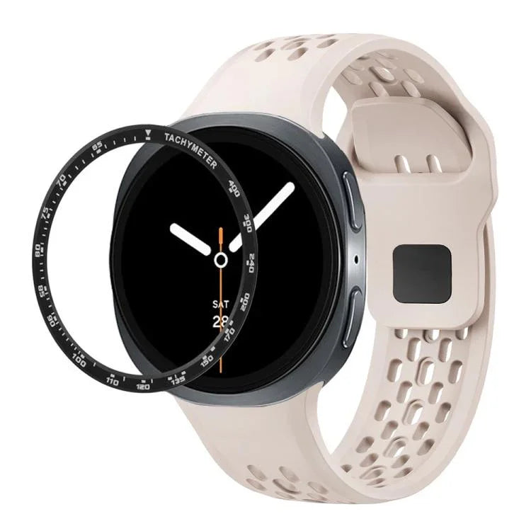 スピードベゼルとブラックリバースバックルシリコンウォッチバンド、Samsung Galaxy Watch8 44mm用、Samsung Galaxy Watch8 40mm用