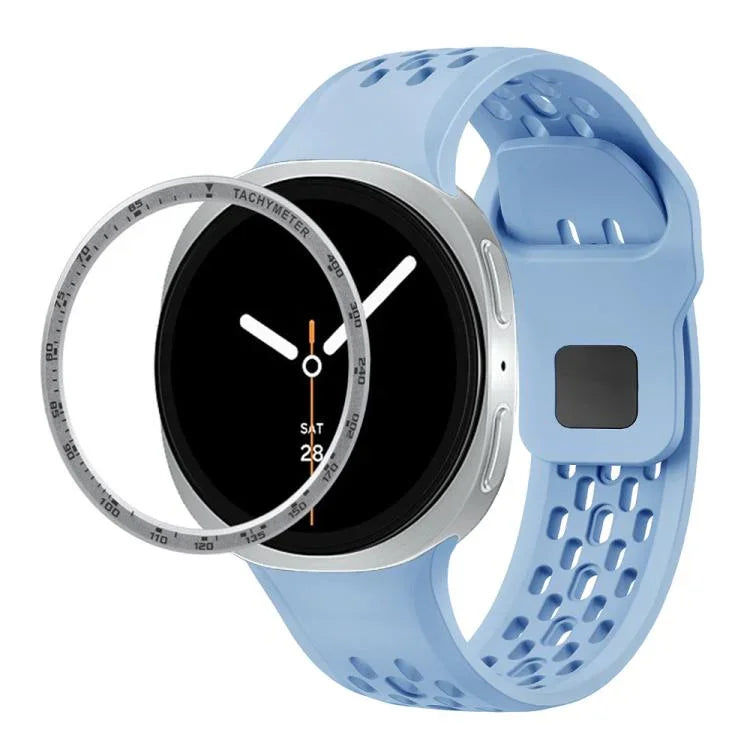 スピードベゼルとブラックリバースバックルシリコンウォッチバンド、Samsung Galaxy Watch8 44mm用、Samsung Galaxy Watch8 40mm用