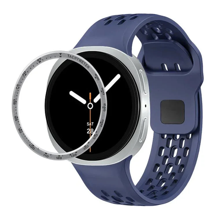 スピードベゼルとブラックリバースバックルシリコンウォッチバンド、Samsung Galaxy Watch8 44mm用、Samsung Galaxy Watch8 40mm用