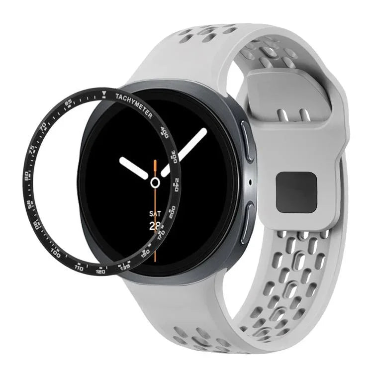 スピードベゼルとブラックリバースバックルシリコンウォッチバンド、Samsung Galaxy Watch8 44mm用、Samsung Galaxy Watch8 40mm用