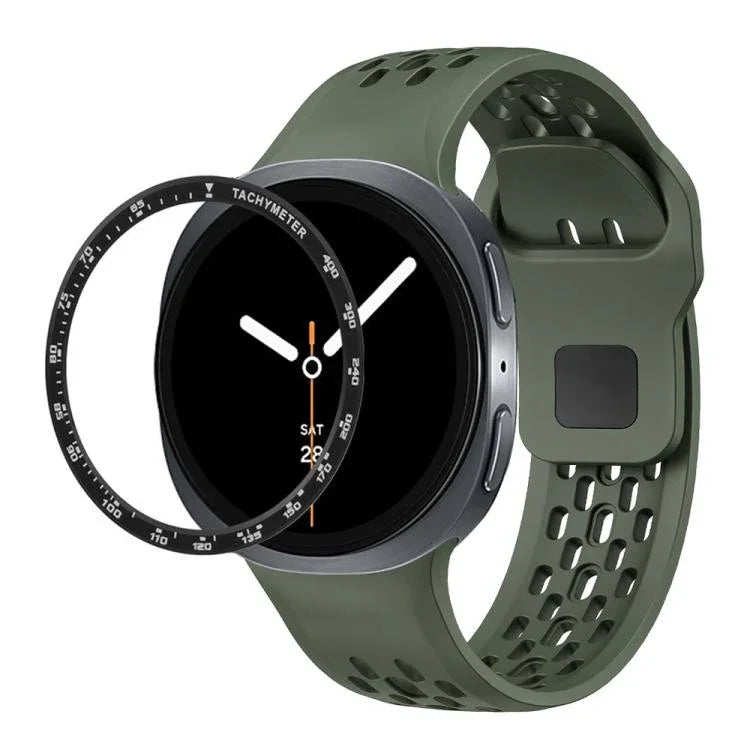 スピードベゼルとブラックリバースバックルシリコンウォッチバンド、Samsung Galaxy Watch8 44mm用、Samsung Galaxy Watch8 40mm用