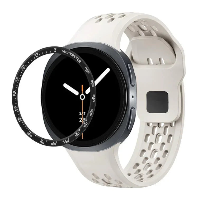スピードベゼルとブラックリバースバックルシリコンウォッチバンド、Samsung Galaxy Watch8 44mm用、Samsung Galaxy Watch8 40mm用